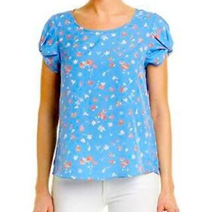 Joie Blouse Medium Puff Short Sleeve Floral Printed Elline Top Cornflower Blue
